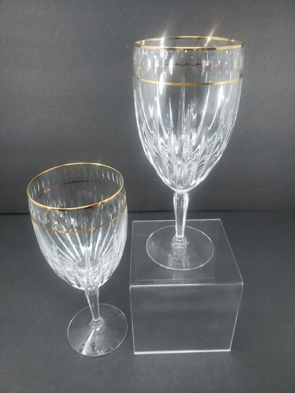 Lenox Ambassador Crystal Wine Glasses Gold Trim Made In USA Set of Two